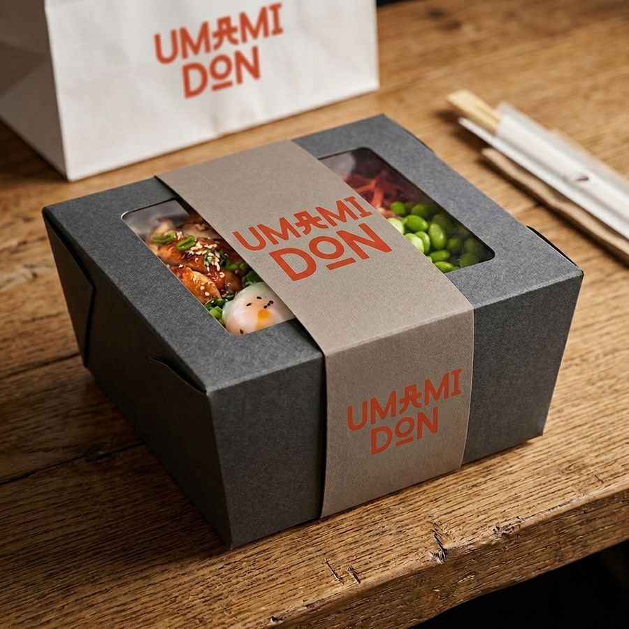 Embalagem de take-away do Umami Don